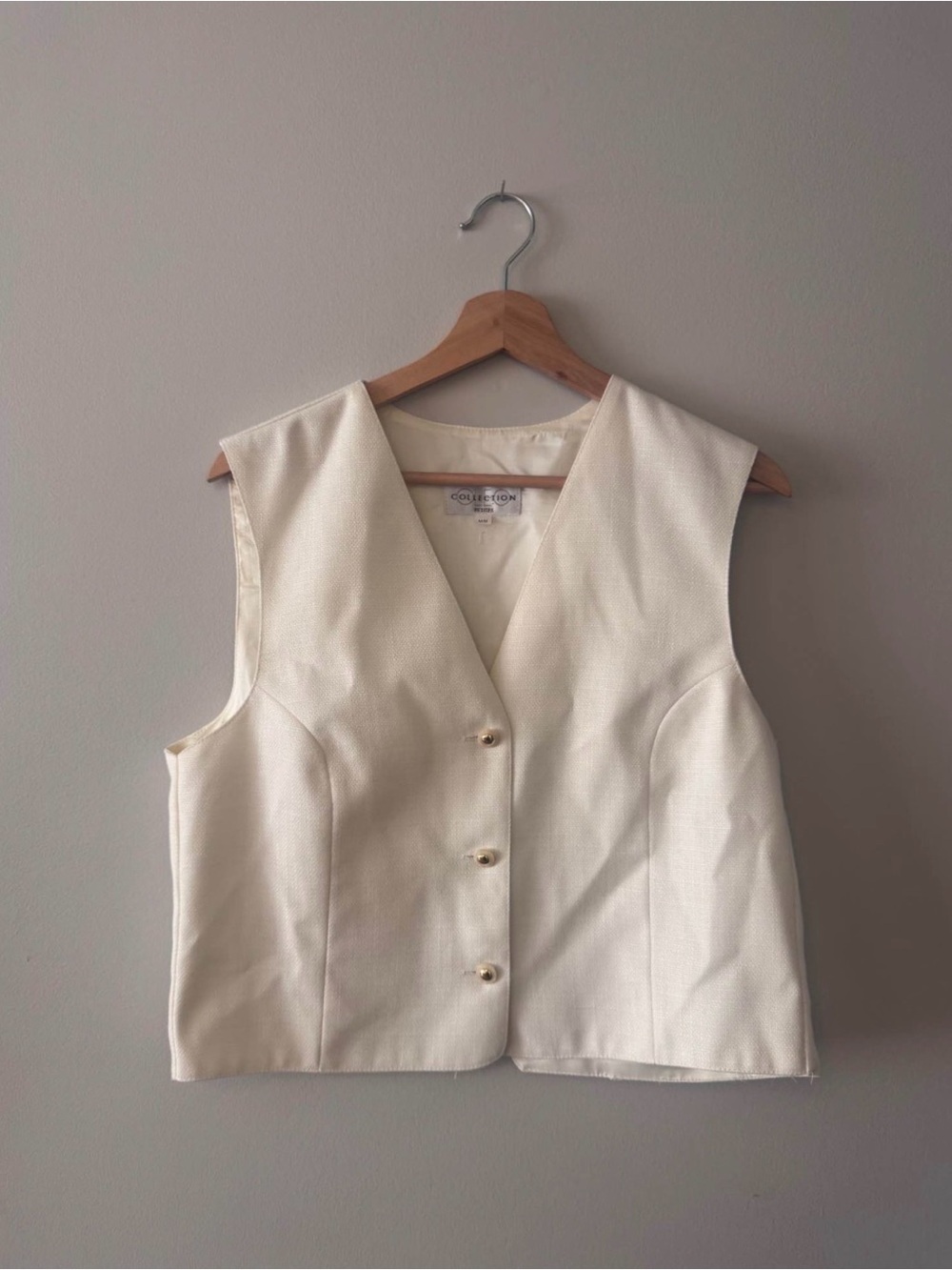 Cream Textured Button-Front Vest